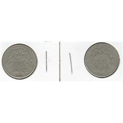 USA  1868 VG & 1882 VF 5¢.  Lot of 2 co