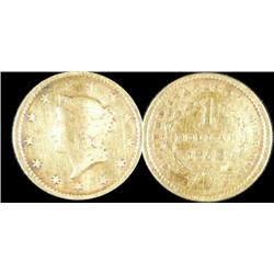 USA.  Gold $1.00 of 1852.  KM-73.  Gra