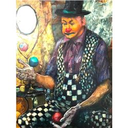 Mid 20thc Russian Signed Painting, Clown Juggler