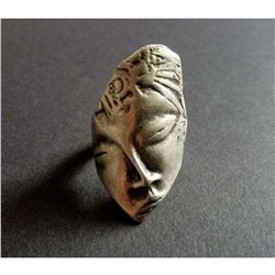 Abstract Silver Plated Serene Face Adjustable Ring