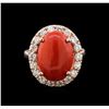 Image 2 : 4.80 ctw Red Coral and Diamond Ring - 14KT Rose Gold