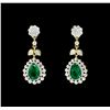 6.05 ctw Pear Brilliant Emerald And Round Brilliant Cut Diamond Earrings - 18KT