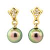 Image 1 : 0.15 ctw Diamond and Pearl Earrings - 18KT Yellow Gold