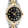 Rolex Mens 2 Tone Black Diamond & Sapphire 36MM Oyster Perpetual Datejust