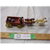 Image 3 : Rare cast metal wagon, horses, and man toy (made in England, total length 7 1/2" long)