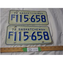 (2X THE MONEY) 1972 Sask license plates