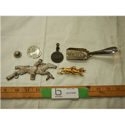 Cast iron horse, Pepsi key chain, and misc