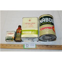 Antique Nabob tin/bottle lot
