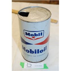 Empty Mobil quart oil tin