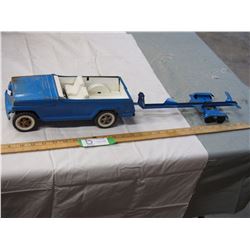 Tonka Jeep and boat trailer (metal) 27" long