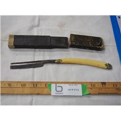 New York silver tip straight razor with case