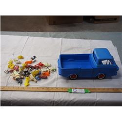 Plastic toy truck (Eldon) with miniature farm animals