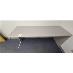 GREY OFFICE DESK, WHITE BOARD, AND CORK BOARD