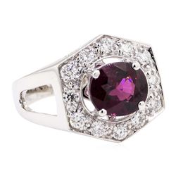 3.14 ctw Oval Mixed Rhodolite Garnet And Round Brilliant Cut Diamond Ring - 14KT