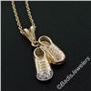 Image 3 : 14kt Yellow White and Rose Gold Dual Baby Shoe Pendant Necklace w/ 5 Round Diamo