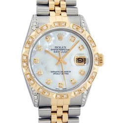 Rolex Mens 2 Tone Lugs MOP Diamond Pyramid Diamond 36MM Datejust