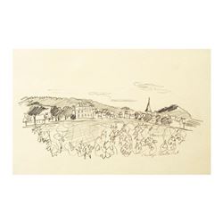 Wayne Ensrud "View of Chassange-Montrachet, Burgundy" Pencil Original Artwork; H