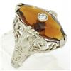 Image 2 : Antique Art Deco 14kt White Gold 3.06 ctw Citrine and Diamond Filigree Ring