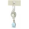 Image 2 : 18K Solid White Gold Dangle Drop Earrings w/ an Oval Diamond & Pear Aquamarine