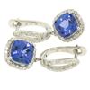 Image 4 : 14k White Gold 4.15 ctw Cushion Tanzanite Dangle Earrings w/ Pave Diamond Halos