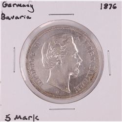 1876 Germany Bavaria 5 Mark Silver Coin