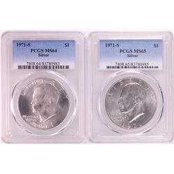 Lot of (2) 1971-S Eisenhower Silver Dollar Coins PCGS MS65
