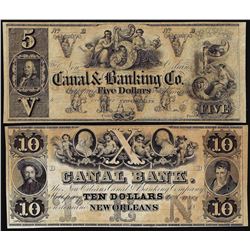 Lot of 1800's $5 and $10 Canal Bank New Orleans, Louisiana Obsolete Notes
