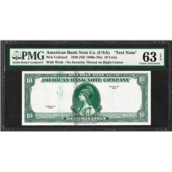 1929 10 Unit American Bank Note Co. "Test Note" PMG Choice Uncirculated 63EPQ