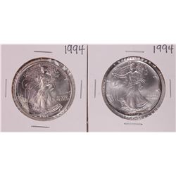 Lot of (2) 1994 $1 American Silver Eagle Coin