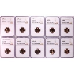 1956-1964 Proof Lincoln Cent (10) Coin Set NGC PF68RD Including Small & Large Date
