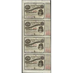 Uncut Sheet of (4) State of Louisiana Baby Bond Obsolete Notes