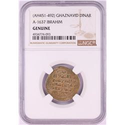 AH451-492 Ghaznavid Dinar A-1637 Ibrahim Gold Coin NGC Genuine