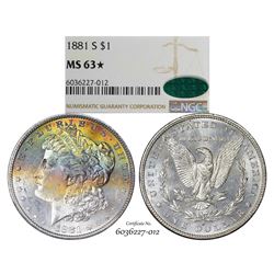 1881-S $1 Morgan Silver Dollar Coin NGC MS63* Star CAC Amazing Toning