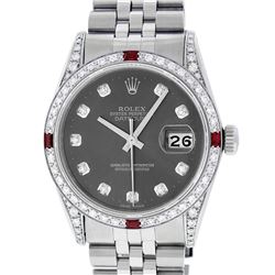 Rolex Men's Stainless Steel Diamond & Ruby Datejust Wristwatch
