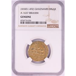 AH451-492 Ghaznavid Dinar A-1637 Ibrahim Gold Coin NGC Genuine