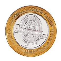 .999 Fine Silver Monte Carlo Las Vegas, Nevada $10 Limited Edition Gaming Token