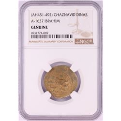 AH451-492 Ghaznavid Dinar A-1637 Ibrahim Gold Coin NGC Genuine