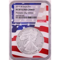 2019-W $1 Proof American Silver Eagle Coin NGC PF70 Ultra Cameo Memorial Day Flag Core
