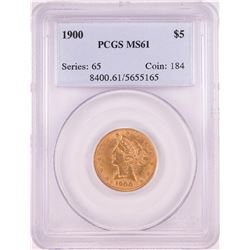 1900 $5 Liberty Head Half Eagle Gold Coin PCGS MS61
