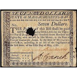 May 5, 1780 $7 State of Massachusetts Colonial Currency Note