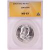 Image 1 : 1963 Franklin Half Dollar Coin ANACS MS63