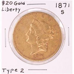 1871-S Type 2 $20 Liberty Head Double Eagle Gold Coin