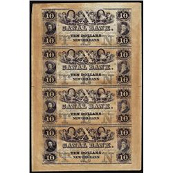 Uncut Sheet of (4) 1800's $10 Canal Bank New Orleans, Louisiana Obsolete Notes