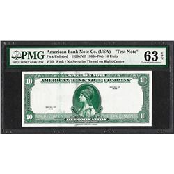 1929 10 Unit American Bank Note Co. "Test Note" PMG Choice Uncirculated 63EPQ