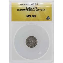 1669 Germany-Silesia Leopold 3 Pfennig Coin ANACS MS60