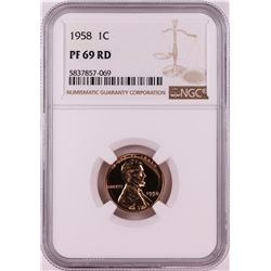 1958 Proof Lincoln Wheat Cent Coin NGC PF69RD
