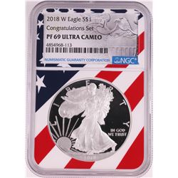 2018-W $1 Proof American Silver Eagle Coin NGC PF69 Ultra Cameo Congratulations Flag
