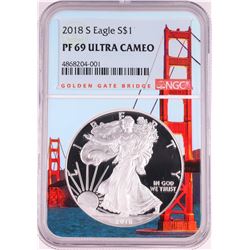 2018-S $1 Proof American Silver Eagle Coin NGC PF69 Ultra Cameo Bridge Core