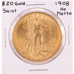 1908 No Motto $20 Saint Gaudens Double Eagle Gold Coin