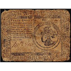 May 9, 1776 $3 Continental Currency Note